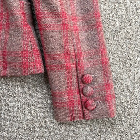 tulle jacket plaid wool blend red brown satin lined belted size med - Picture 6 of 7
